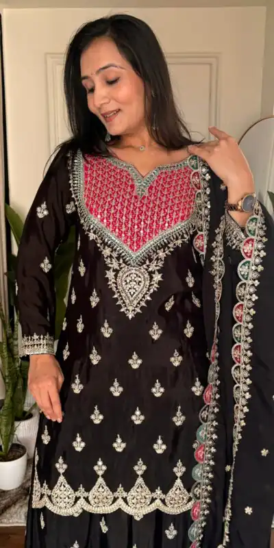 WW G 6000 Black Viscous Chinon Salwar Suit with Lace Work & Embroidery Work. Exclusive Offer ₹2499. Delivery 4-6 Working Days. Shop now. | Jump Suits, Salwar suit, Casual Suits, Creative suits, Designer Suits, Palazzo Suits, Party Wear Suits, Patiala Suits, Straight Suits