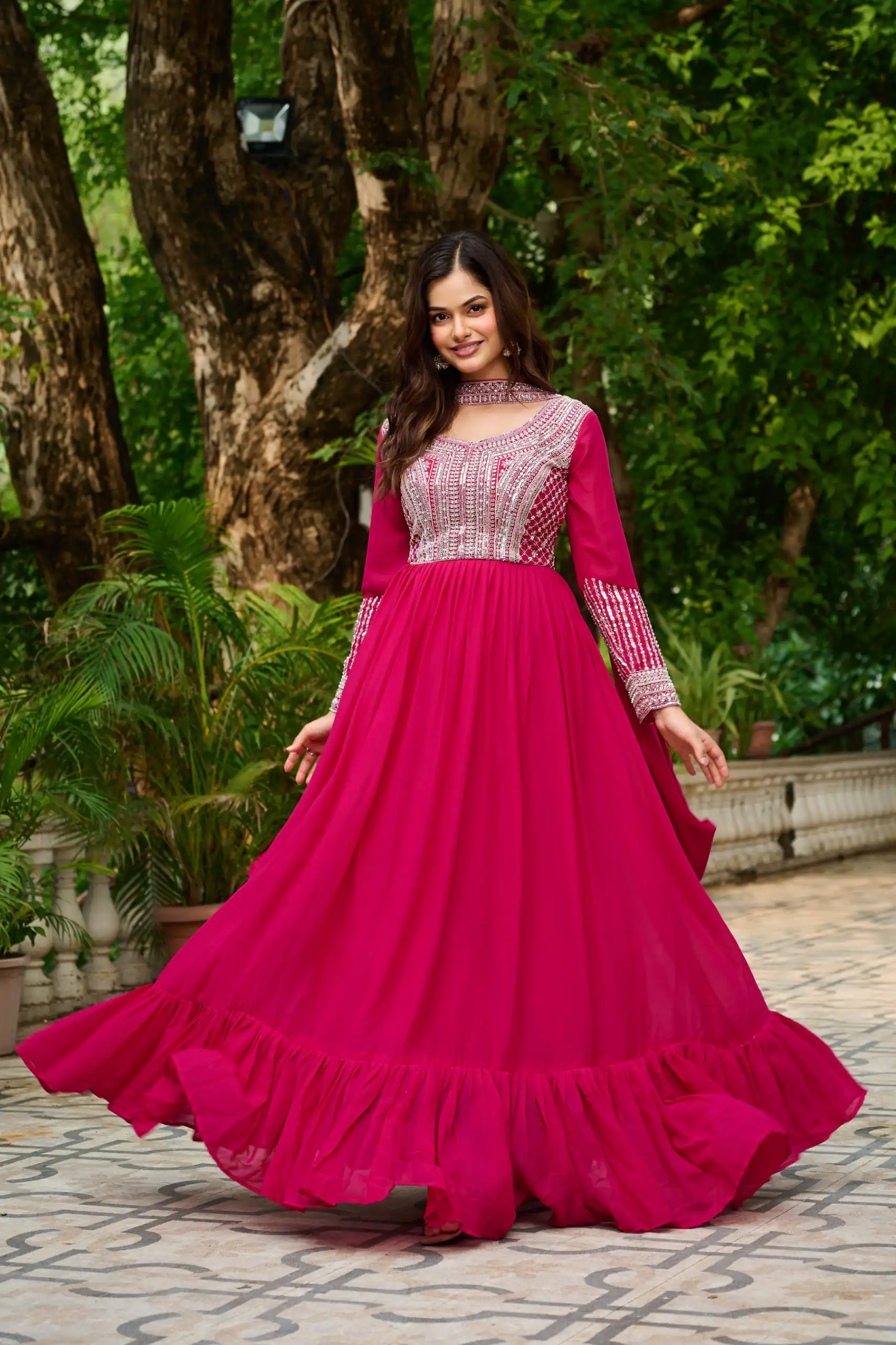 KA 1151 Pink Faux Georgette Gown Perfect for Wedding, Party, Makar Sankranti, Karwa Chauth, Ethnic Day – . Now at just ₹2399. Delivery 4-6 Working D | Gowns, Bollywood Gowns, Creative Gowns, Designer Gowns, Embroidered Gowns, Party Wear Gowns