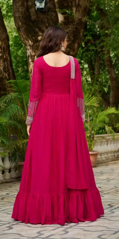KA 1151 Pink Faux Georgette Gown Perfect for Wedding, Party, Makar Sankranti, Karwa Chauth, Ethnic Day – . Now at just ₹2399. Delivery 4-6 Working D | Gowns, Bollywood Gowns, Creative Gowns, Designer Gowns, Embroidered Gowns, Party Wear Gowns