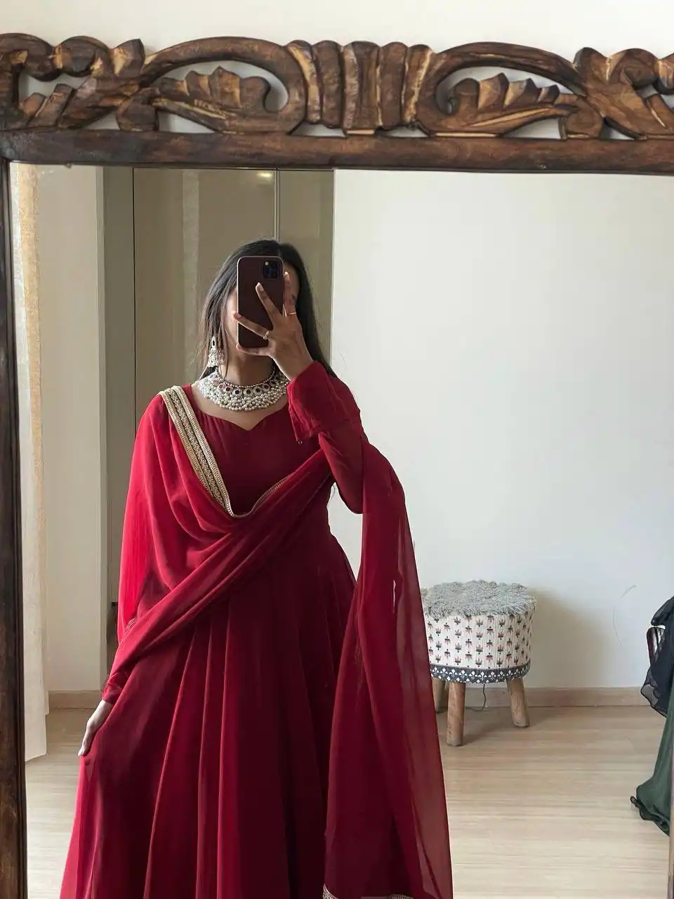 FB L226 Red Faux Georgette Gown Perfect for Wedding, Party, Makar Sankranti, Karwa Chauth, Ethnic Day – . Now at just ₹1799. Delivery 4-6 Working D | Gowns, Bollywood Gowns, Creative Gowns, Designer Gowns, Embroidered Gowns, Party Wear Gowns