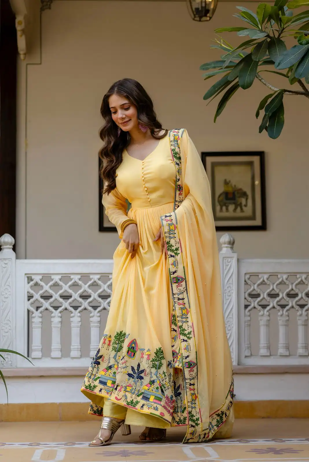 RR 41 Yellow Faux Georgette Gown Perfect for Wedding, Party, Makar Sankranti, Karwa Chauth, Ethnic Day – . Now at just ₹2599. Delivery 4-6 Working D | Gowns, Bollywood Gowns, Creative Gowns, Designer Gowns, Embroidered Gowns, Party Wear Gowns