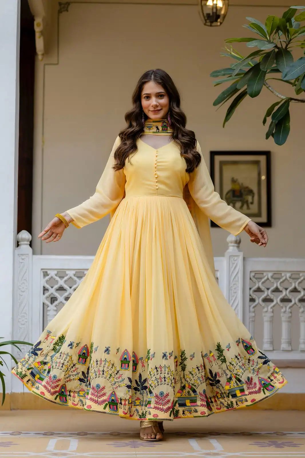 RR 41 Yellow Faux Georgette Gown Perfect for Wedding, Party, Makar Sankranti, Karwa Chauth, Ethnic Day – . Now at just ₹2599. Delivery 4-6 Working D | Gowns, Bollywood Gowns, Creative Gowns, Designer Gowns, Embroidered Gowns, Party Wear Gowns