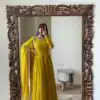 FB L226 Yellow Faux Georgette Gown Perfect for Wedding, Party, Makar Sankranti, Karwa Chauth, Ethnic Day – . Now at just ₹1799. Delivery 4-6 Working D | Gowns, Bollywood Gowns, Creative Gowns, Designer Gowns, Embroidered Gowns, Party Wear Gowns