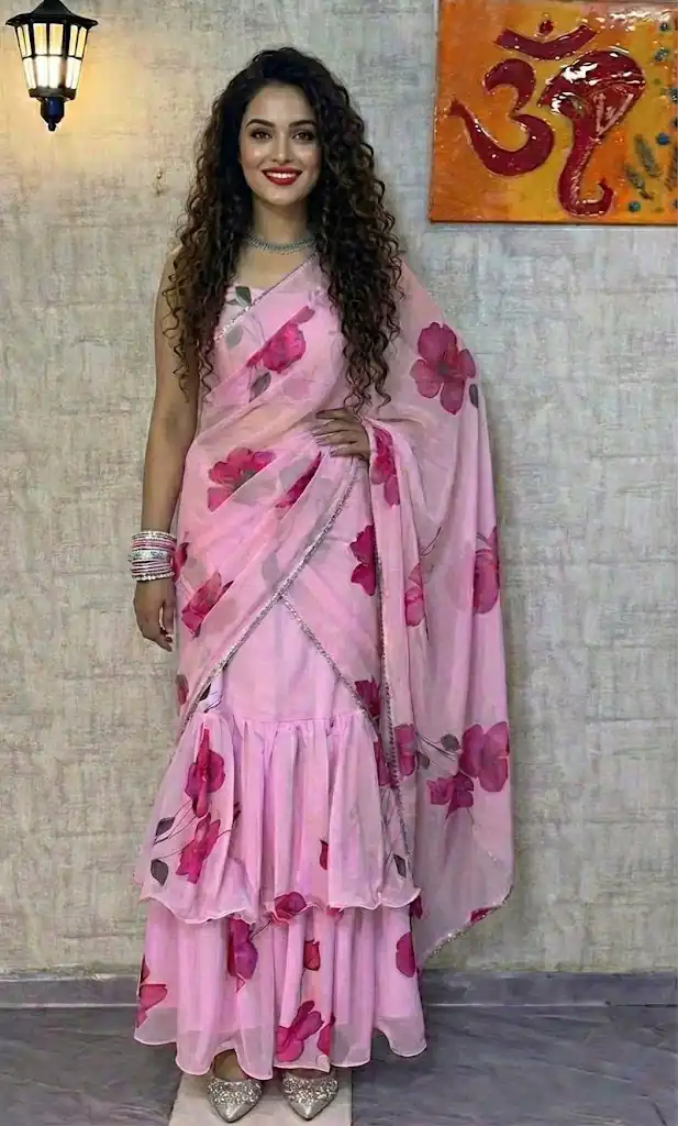 Baby Pink Premium Faux Georgette Saree BD 1805 Baby Pink with Digital Print. Now at just ₹2049. Delivery 4-6 Working Days. Shop now. | Sarees, Bollywood Sarees, Creative Sarees, Designer Sarees, Embroidered Sarees, Ethnic Saree, Modern Digital sarees, Party Wear Sarees