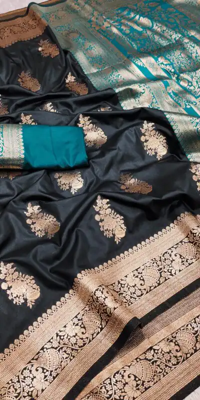 Black Banarasi Silk Zari Lace Work All Over Saree