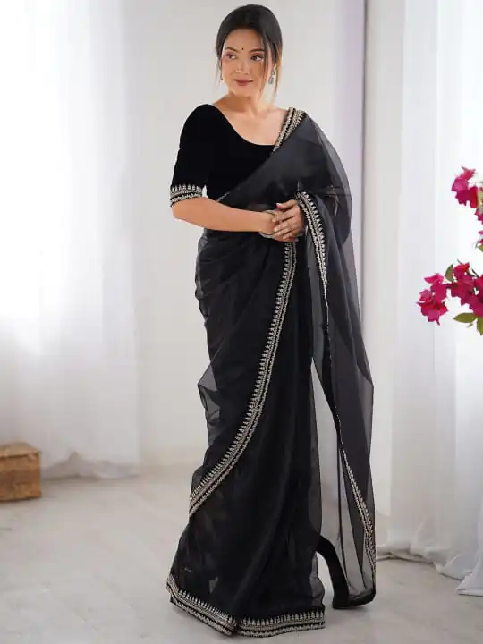 SC 1017 Black Soft Twil Net Silk Saree Perfect for Wedding, Party, Temple Visit, Reception, Sangeet – . Now at just ₹1699. Delivery 4-6 Working Days. | Sarees, Bollywood Sarees, Creative Sarees, Designer Sarees, Embroidered Sarees, Ethnic Saree, Modern Digital sarees, Party Wear Sarees