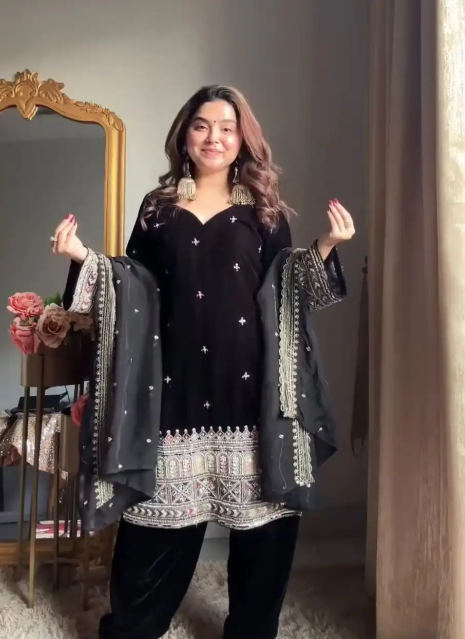 Black Velvet With Sequence Work Salwar Suit