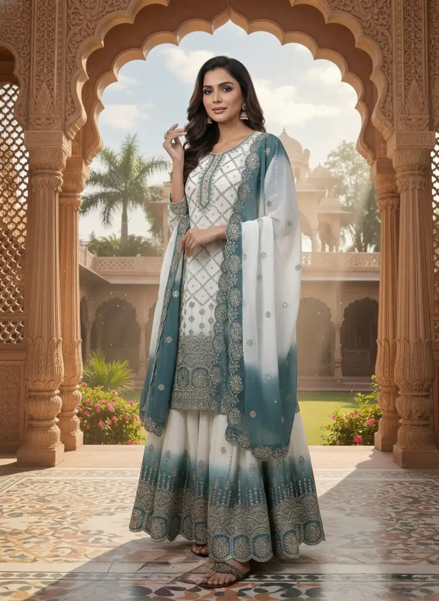 AD 223 Blue Dual Tone Star Georgette Salwar Suit with Embroidery Work. Get it for ₹2399. Delivery 4-6 Working Days. Shop now. | Jump Suits, Salwar suit, Casual Suits, Creative suits, Designer Suits, Palazzo Suits, Party Wear Suits, Patiala Suits, Straight Suits