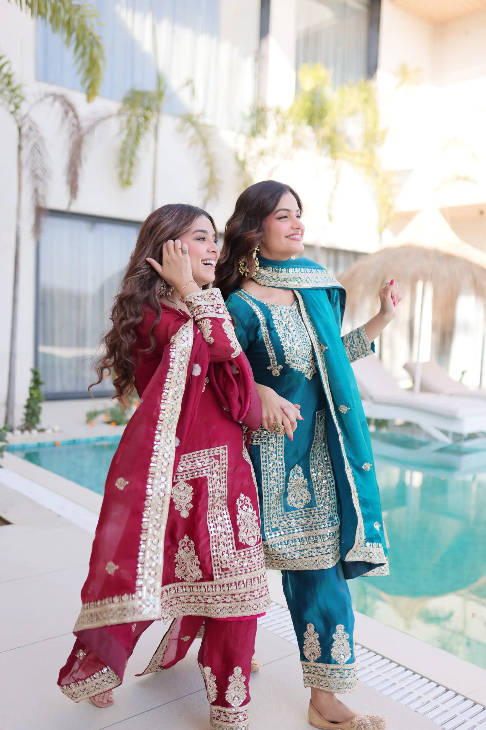 Blue Fendi Silk Embroidery Sequins Work Salwar Suit - Image 6