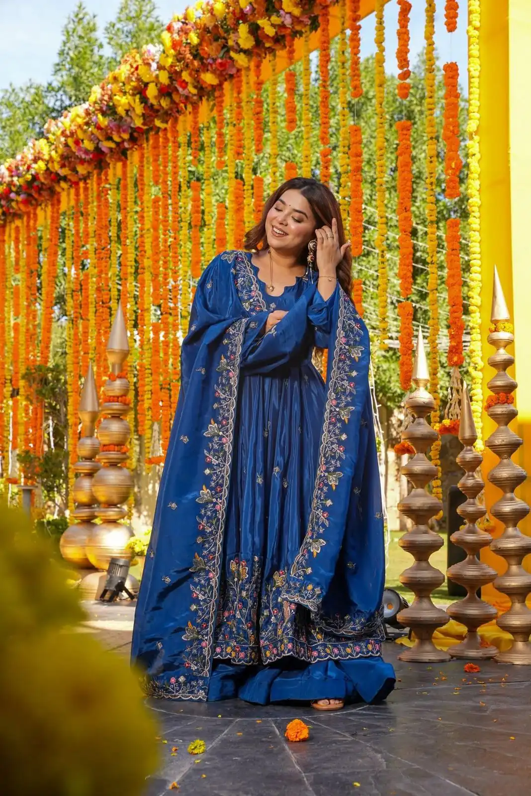 NF 1264 Blue Natural Crap Silk Anarkali Suit with Embroidery Work. Available at ₹3049 only. Delivery 4-6 Working Days. Shop now. | Anarkali Suits, Bollywood Anarkali, Creative-Anarkali, Designer Anarkali, Embroidered Anarkali, Party Wear Anarkali