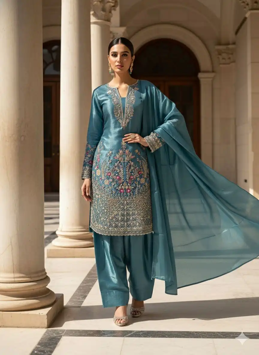 Blue Zimmy Choo With Embroidery Work Salwar Suit - Image 2