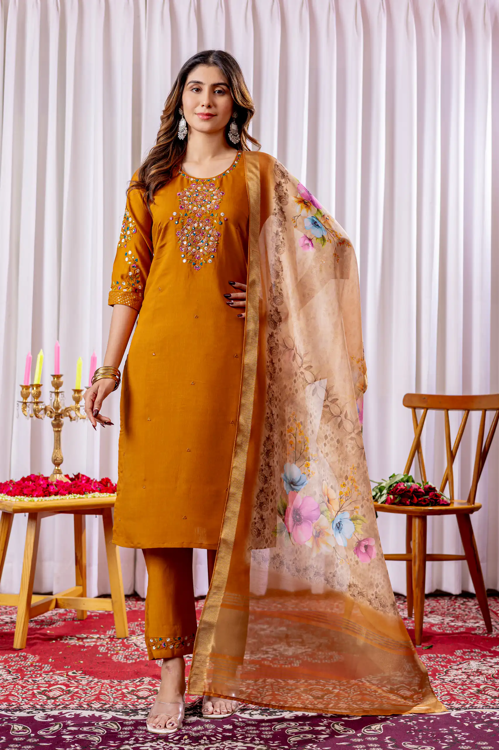 DIVA 111 Brown Viscose Silk Salwar Suit with Thread Embroidery Work. Best Price ₹2049. Delivery 4-6 Working Days. Shop now. | Jump Suits, Salwar suit, Casual Suits, Creative suits, Designer Suits, Palazzo Suits, Party Wear Suits, Patiala Suits, Straight Suits