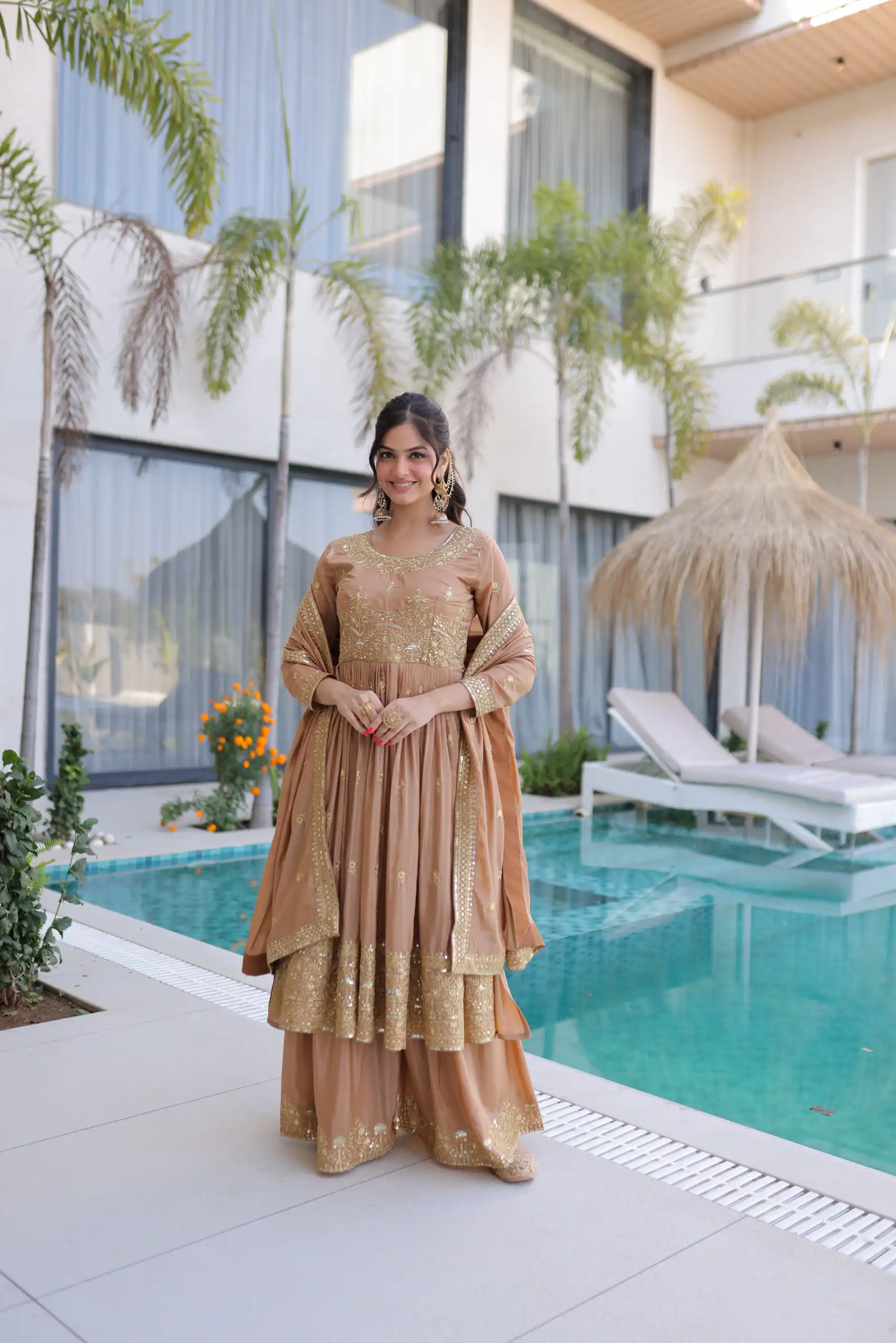 KA 1233 Chiku Super Silk Salwar SuitPerfect for Wedding, Party, Sangeet, Family Gatherings, Reception – . Festive Deal ₹2649. Delivery 4-6 Working Da | Jump Suits, Salwar suit, Casual Suits, Creative suits, Designer Suits, Palazzo Suits, Party Wear Suits, Patiala Suits, Straight Suits