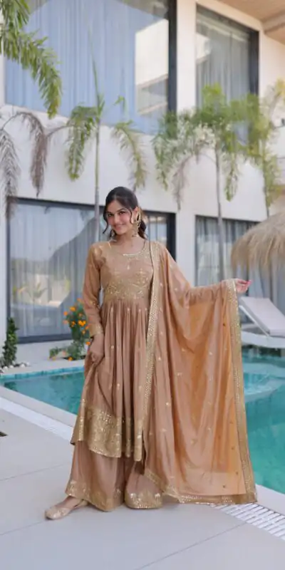 Chiku Super Silk Sequins Embroidery Work Salwar Suit