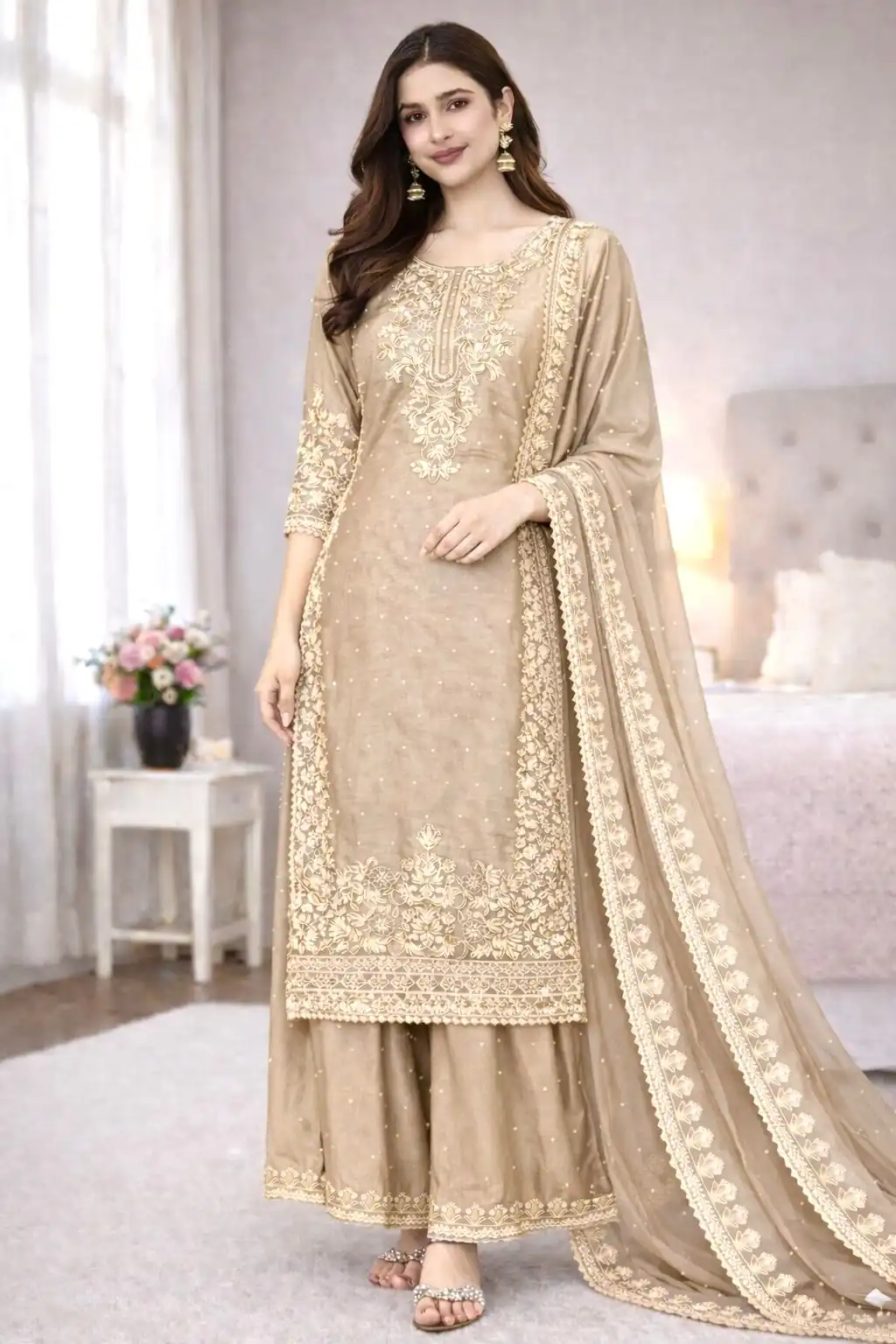 SSR 535 Chiku Color in Organza Silk Embroidery Work Salwar Suit . Available at ₹2399 only. Delivery 4-6 Working Days. Shop now. | Jump Suits, Salwar suit, Casual Suits, Creative suits, Designer Suits, Palazzo Suits, Party Wear Suits, Patiala Suits, Straight Suits