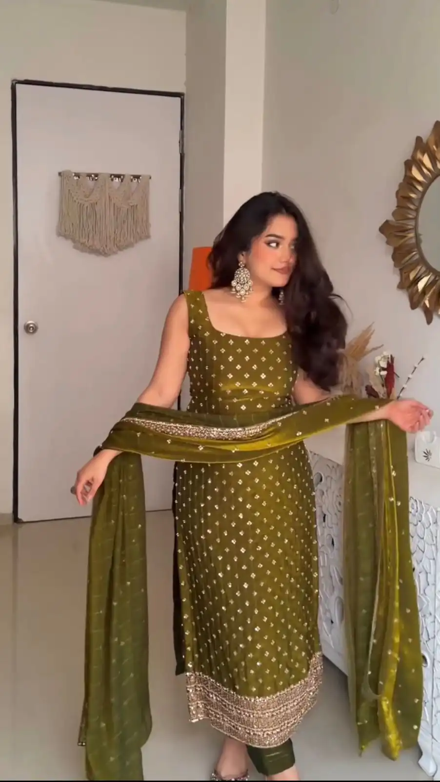 ZSR 3163 Mehendi Mehendi Fendy Silk Salwar Suit with Mirror Work & Embroidery Work. Best Price ₹2099. Delivery 4-6 Working Days. Shop now. | Jump Suits, Salwar suit, Casual Suits, Creative suits, Designer Suits, Palazzo Suits, Party Wear Suits, Patiala Suits, Straight Suits