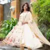 Cream Chinon Silk Cut Work Embroidery Anarkali Suit