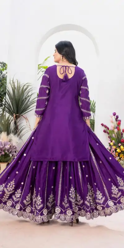 ND 5033 Dark Purple Chinon Silk Salwar Suit with Embroidery Work & Lace Work. Affordable Price ₹2149. Delivery 4-6 Working Days. Shop now. | Jump Suits, Salwar suit, Casual Suits, Creative suits, Designer Suits, Palazzo Suits, Party Wear Suits, Patiala Suits, Straight Suits