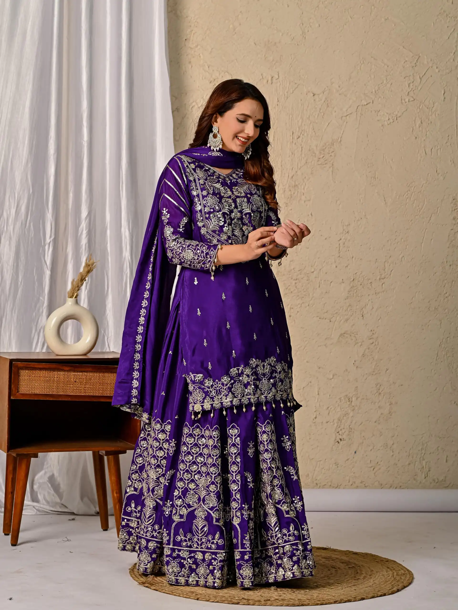 NF 1245 Dark Purple Chinon Silk Lehenga Choli with Embroidery Work & Zari Work. Now at just ₹2449. Delivery 4-6 Working Days. Shop now. | Lehenga, Bollywood Lehenga, Creative Lehenga, Designer Lehenga, Embroidered Lehenga, Party Wear Lehenga