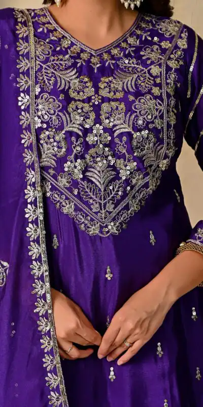 NF 1245 Dark Purple Chinon Silk Lehenga Choli with Embroidery Work & Zari Work. Now at just ₹2449. Delivery 4-6 Working Days. Shop now. | Lehenga, Bollywood Lehenga, Creative Lehenga, Designer Lehenga, Embroidered Lehenga, Party Wear Lehenga