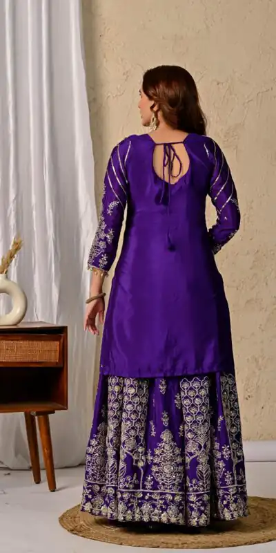 NF 1245 Dark Purple Chinon Silk Lehenga Choli with Embroidery Work & Zari Work. Now at just ₹2449. Delivery 4-6 Working Days. Shop now. | Lehenga, Bollywood Lehenga, Creative Lehenga, Designer Lehenga, Embroidered Lehenga, Party Wear Lehenga