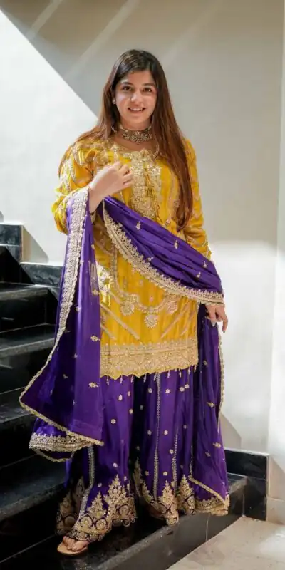 ZS 7001 Yellow Chinon Silk Salwar Suit with Embroidery Work & Lace Work. Affordable Price ₹2499. Delivery 4-6 Working Days. Shop now. | Jump Suits, Salwar suit, Casual Suits, Creative suits, Designer Suits, Palazzo Suits, Party Wear Suits, Patiala Suits, Straight Suits