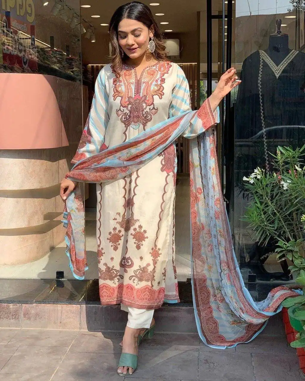 DC G24 Off White in Maslin Digital Print Salwar Suit . Wedding, Party, Festive, Events, Introductory Price ₹1649. Delivery 4-6 Working Days. Shop now. | Jump Suits, Salwar suit, Casual Suits, Creative suits, Designer Suits, Palazzo Suits, Party Wear Suits, Patiala Suits, Straight Suits
