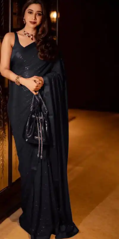 Black Georgette With Sequence Work Saree