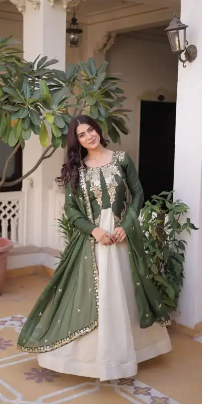KA 1231 Green in Glass Roman Sequins Work & Embroidery Work Gown . Affordable Price ₹2399. Delivery 4-6 Working Days. Shop now. | Gowns, Bollywood Gowns, Creative Gowns, Designer Gowns, Embroidered Gowns, Party Wear Gowns