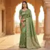 Green Satin Silk Zari Woven Lace Work Saree