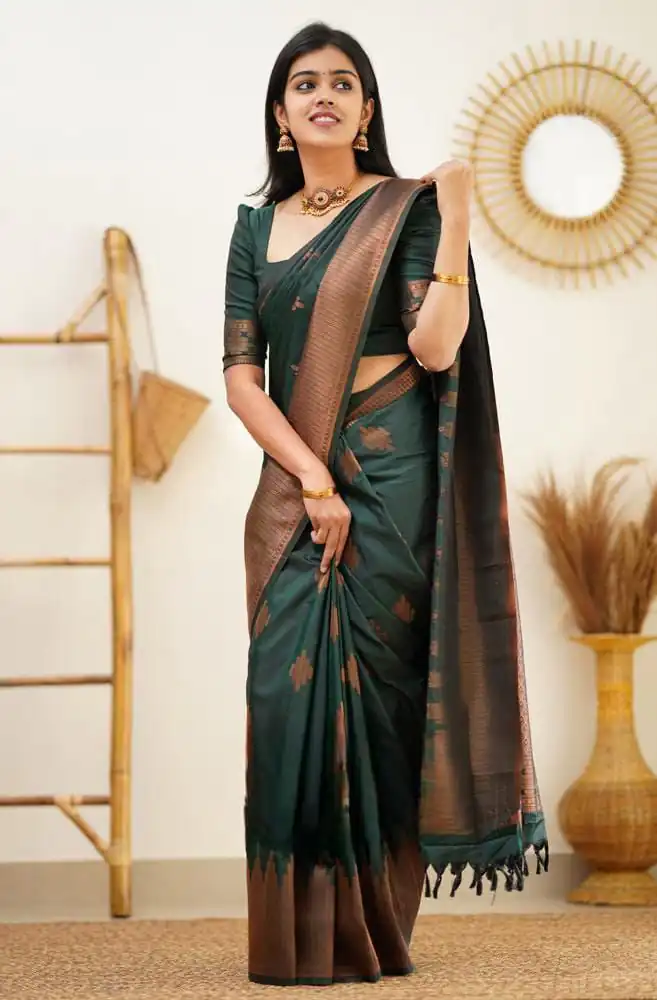 Green Soft Lichi Silk Jacquard Rich Pallu Saree