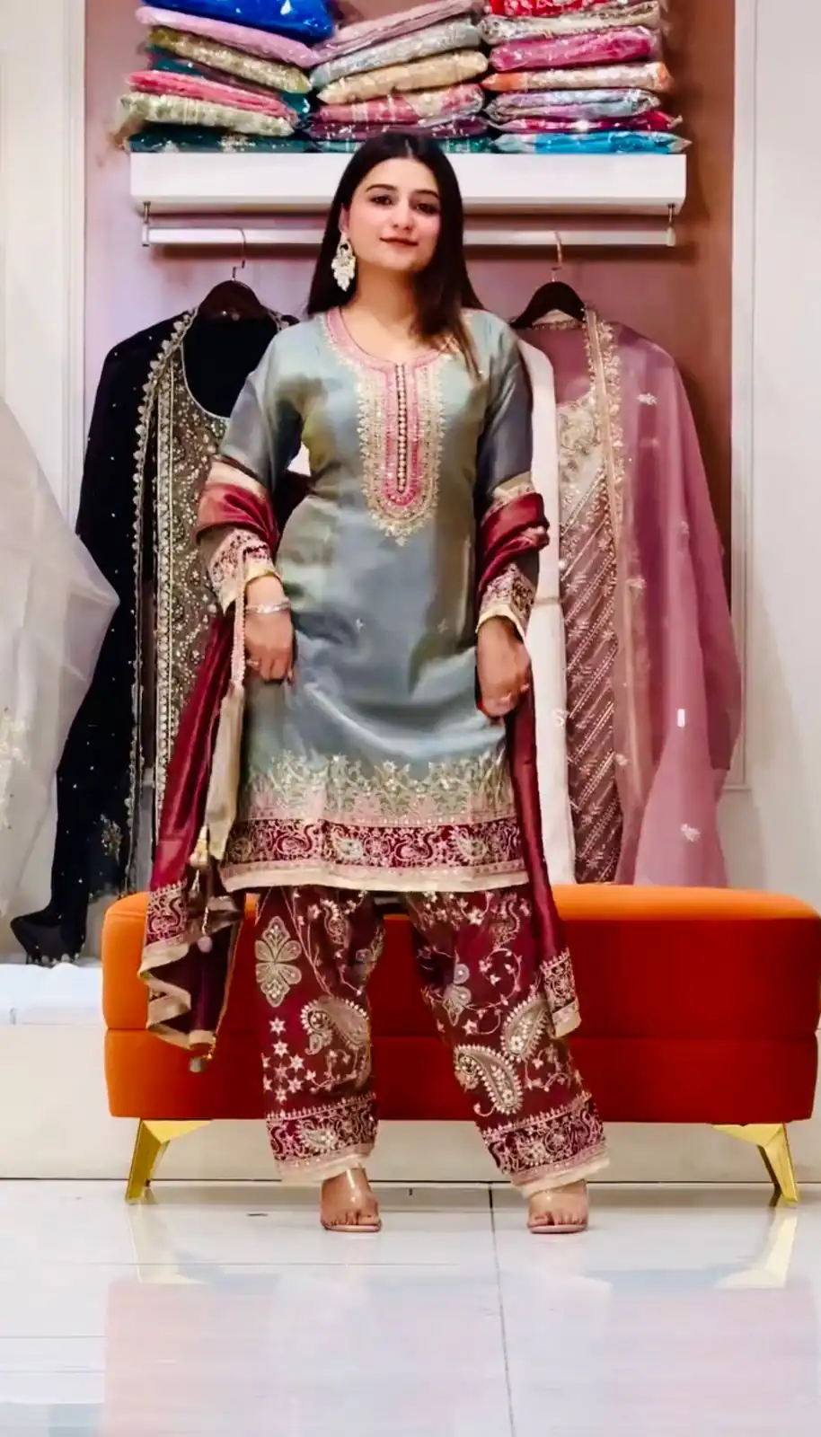 Grey Zimmy Silk Embroidery Work Salwar Suit - Image 2