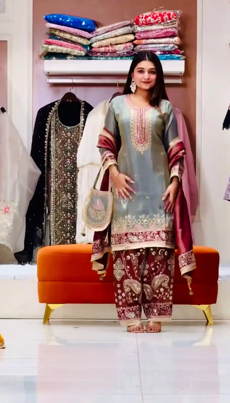 Grey Zimmy Silk Embroidery Work Salwar Suit - Image 3