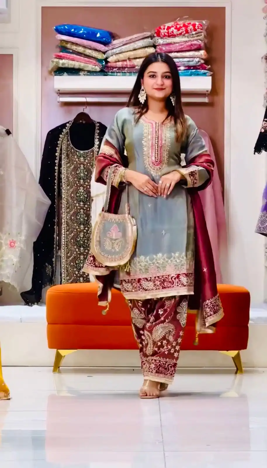 Grey Zimmy Silk Embroidery Work Salwar Suit