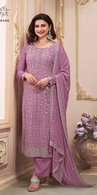 Lavender Chinon Zari Embroidery Work Salwar Suit