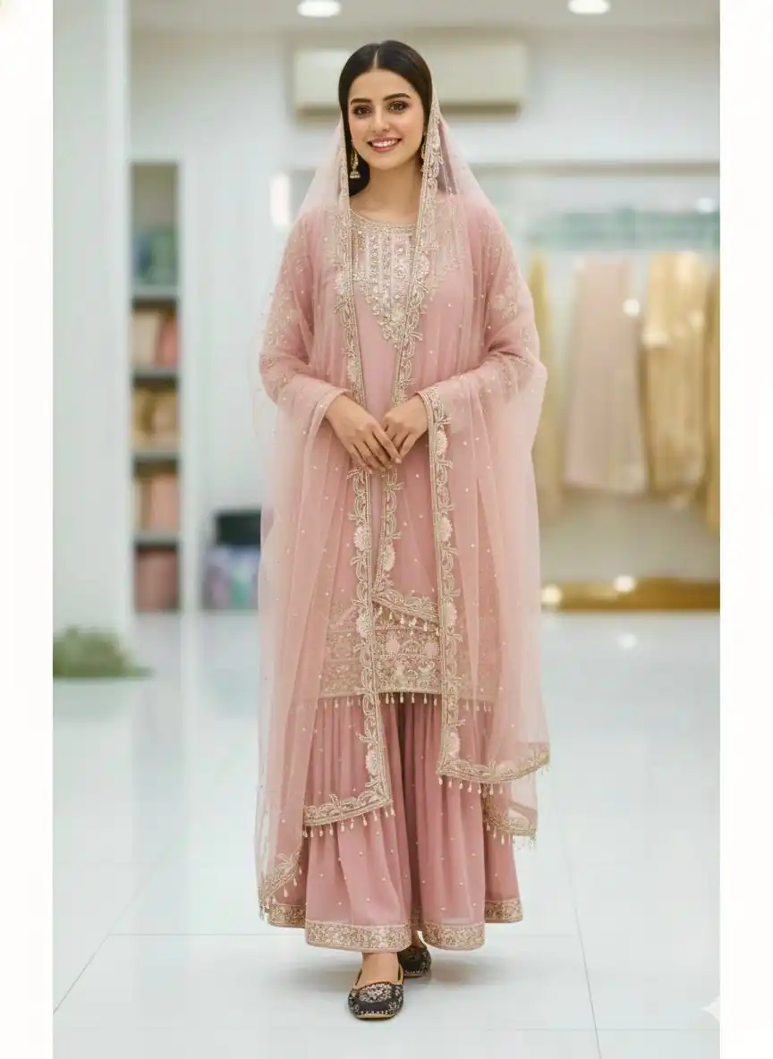 MT 1064 Light Pink Faux Georgette Salwar Suit Perfect for Wedding, Party, Family Gatherings, Sangeet, Housewarming – . Affordable Price ₹2099. Days | Jump Suits, Salwar suit, Casual Suits, Creative suits, Designer Suits, Palazzo Suits, Party Wear Suits, Patiala Suits, Straight Suits