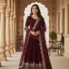 Maroon Faux Georgette With Embroidery Work Gown