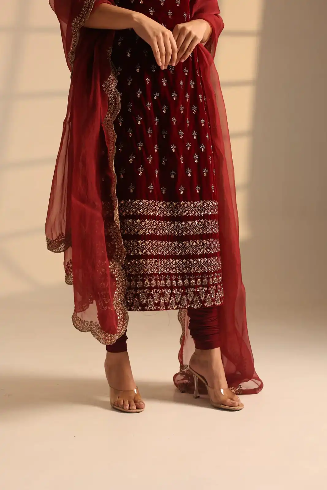 Maroon Roman Glass Embroidery Work Salwar Suit - Image 3