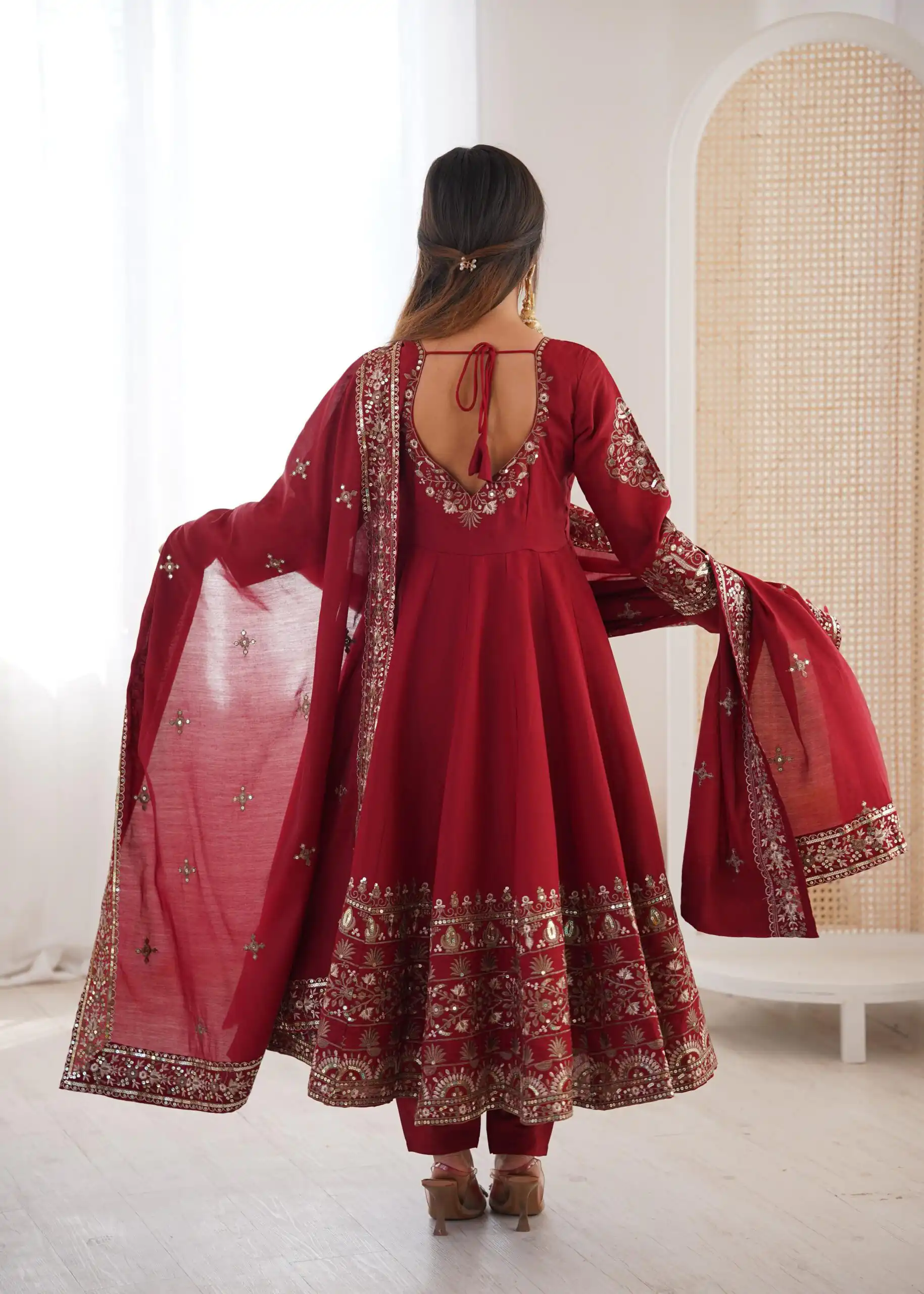 ZF 5016 Maroon Roman Silk Gown with Embroidery Work. Wedding, Party, Festive, Events, Navratri, Exclusive Offer ₹2499. Delivery 4-6 Working Days. Shop now. | Gowns, Bollywood Gowns, Creative Gowns, Designer Gowns, Embroidered Gowns, Party Wear Gowns