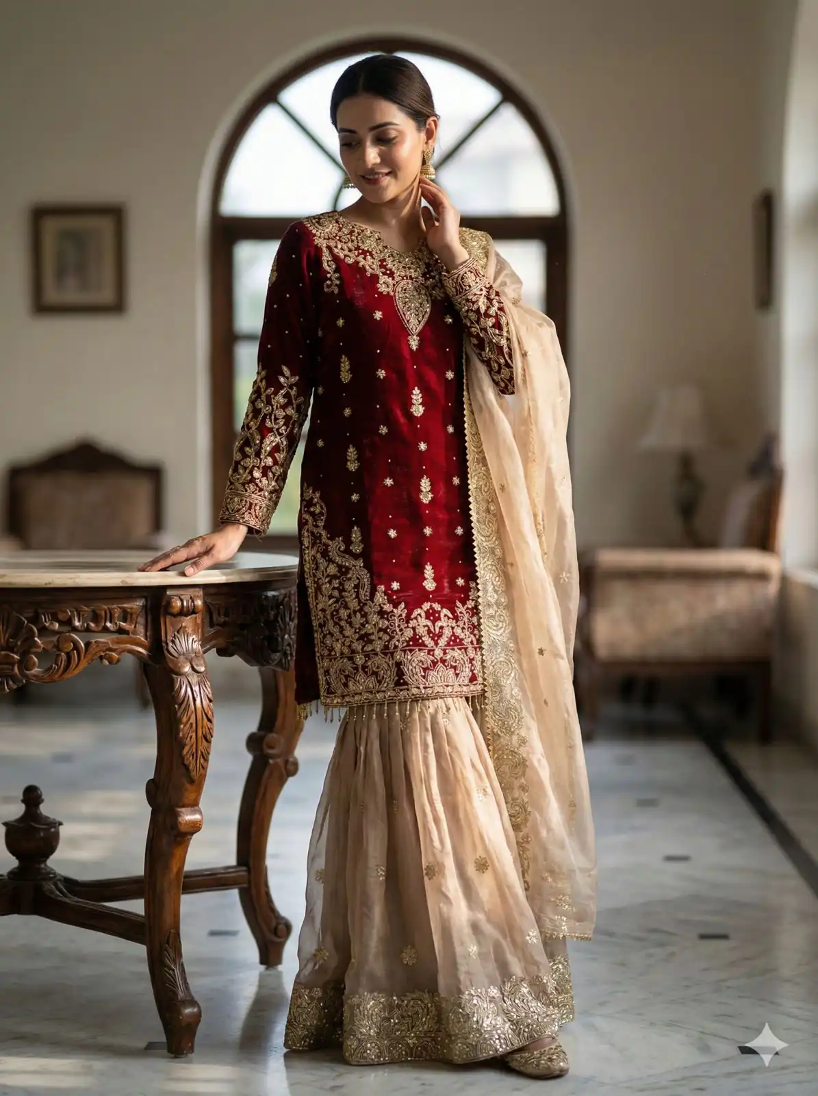 Maroon Zimmy Choo Silk Embroidery Work Slwar Suit - Image 2