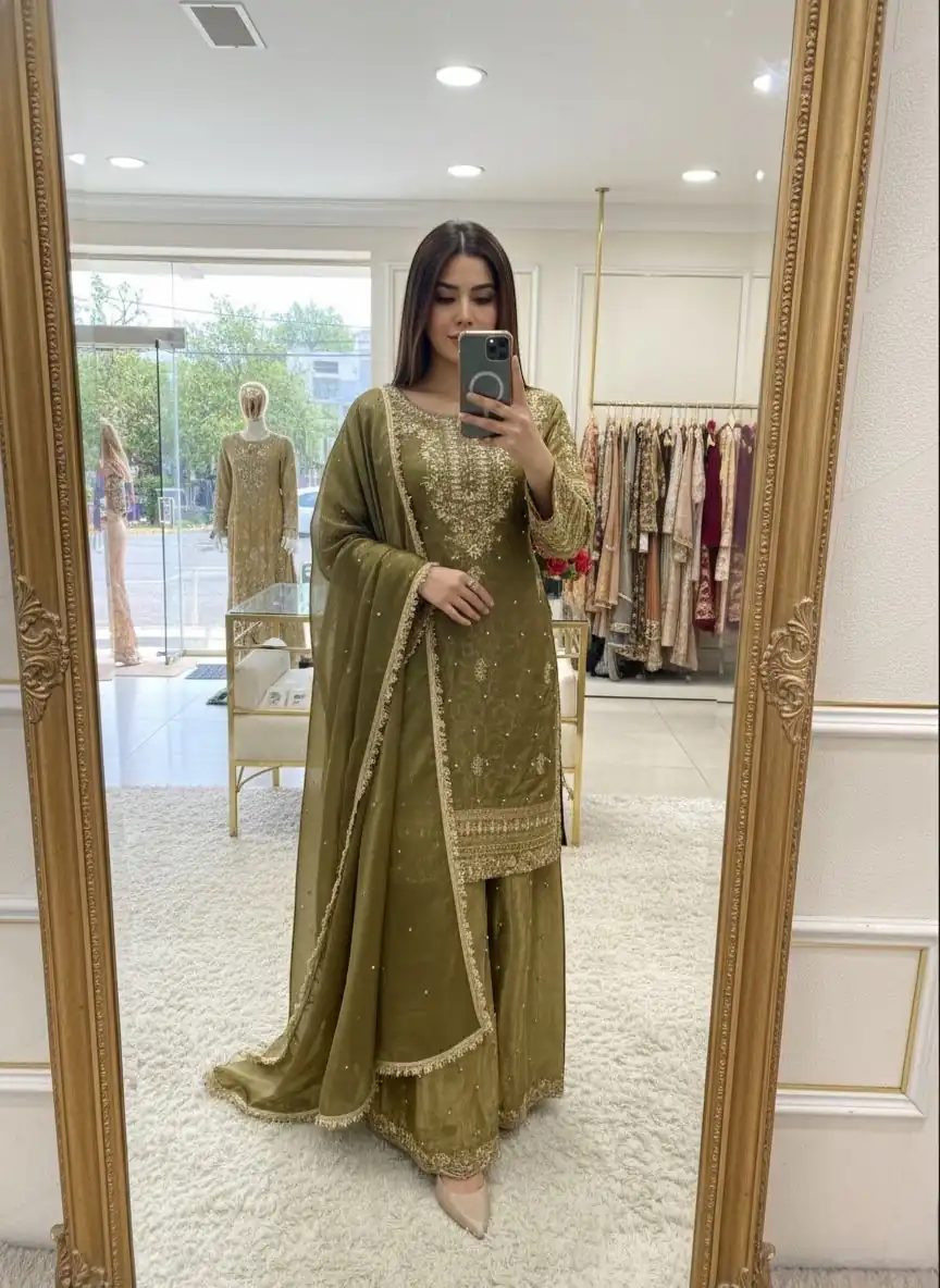 WW 1245 Mehendi Zimmy Silk Salwar Suit with Lace Work & Embroidery Work. Affordable Price ₹2499. Delivery 4-6 Working Days. Shop now. | Jump Suits, Salwar suit, Casual Suits, Creative suits, Designer Suits, Palazzo Suits, Party Wear Suits, Patiala Suits, Straight Suits