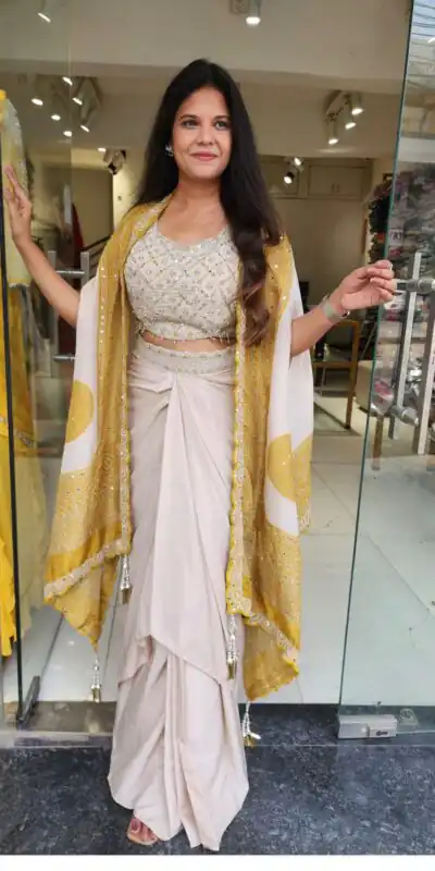 BB 53 Mustered Crap Silk Dhoti Suit. Perfect for Wedding, Party, Anniversary, Holi, Temple Visit – Available at ₹2599 only. Delivery 4-6 Working Days. | Jump Suits, Salwar suit, Casual Suits, Creative suits, Designer Suits, Palazzo Suits, Party Wear Suits, Patiala Suits, Straight Suits