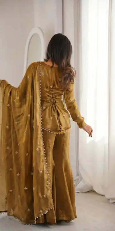 ZSR 3159 Mustered Fendy Silk Salwar Suitwith Embroidery Work & Lace Work. Now at just ₹2049. Delivery 4-6 Working Days. Shop now. | Jump Suits, Salwar suit, Casual Suits, Creative suits, Designer Suits, Palazzo Suits, Party Wear Suits, Patiala Suits, Straight Suits