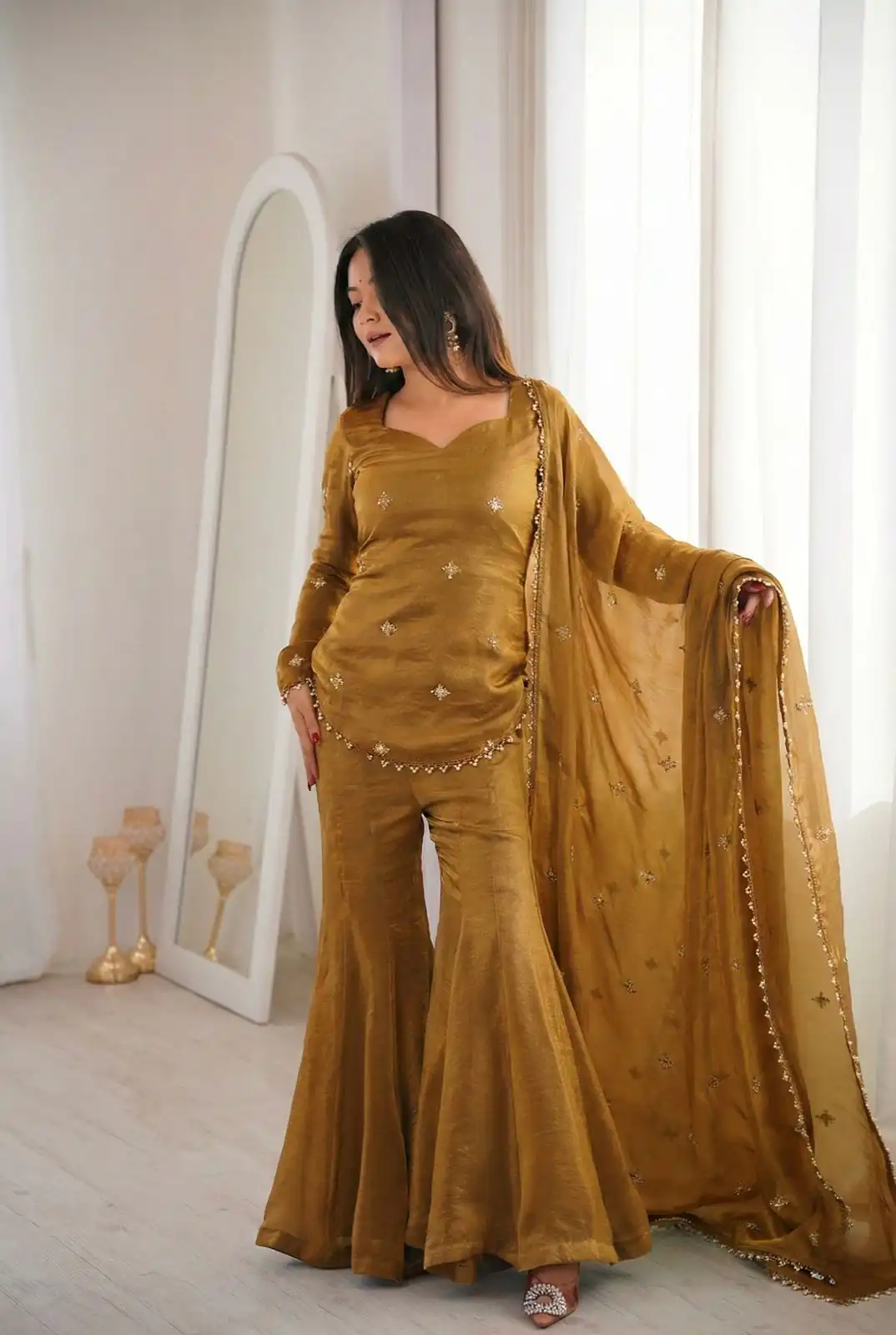 ZSR 3159 Mustered Fendy Silk Salwar Suitwith Embroidery Work & Lace Work. Now at just ₹2049. Delivery 4-6 Working Days. Shop now. | Jump Suits, Salwar suit, Casual Suits, Creative suits, Designer Suits, Palazzo Suits, Party Wear Suits, Patiala Suits, Straight Suits