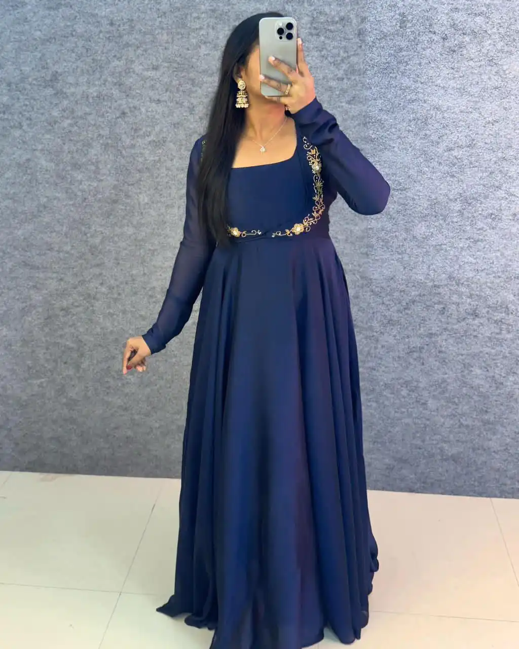 MF 888 Navy Blue Rangoli Silk Gown with Lace Border & Lace Work. Available at ₹1649 only. Delivery 4-6 Working Days. Shop now. | Gowns, Bollywood Gowns, Creative Gowns, Designer Gowns, Embroidered Gowns, Party Wear Gowns