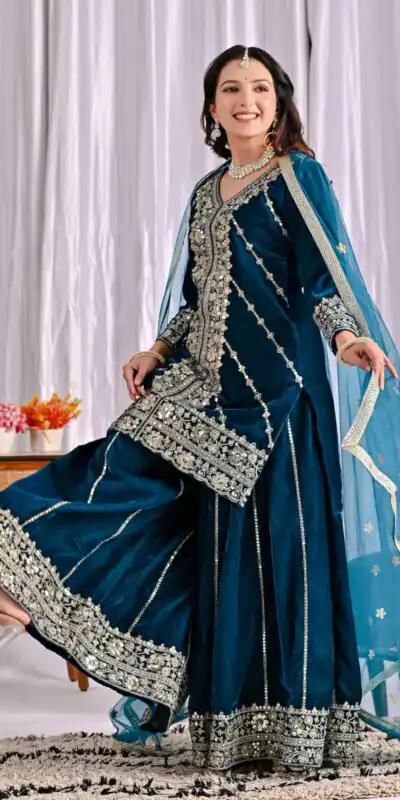 ND 5053 Navy Blue Viscous Velvet Salwar Suit with Embroidery Work. Grab it for ₹2449. Delivery 4-6 Working Days. Shop now. | Jump Suits, Salwar suit, Casual Suits, Creative suits, Designer Suits, Palazzo Suits, Party Wear Suits, Patiala Suits, Straight Suits