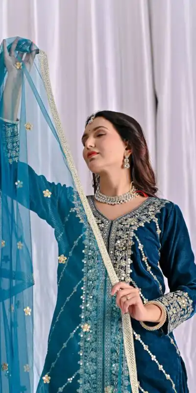 ND 5053 Navy Blue Viscous Velvet Salwar Suit with Embroidery Work. Grab it for ₹2449. Delivery 4-6 Working Days. Shop now. | Jump Suits, Salwar suit, Casual Suits, Creative suits, Designer Suits, Palazzo Suits, Party Wear Suits, Patiala Suits, Straight Suits