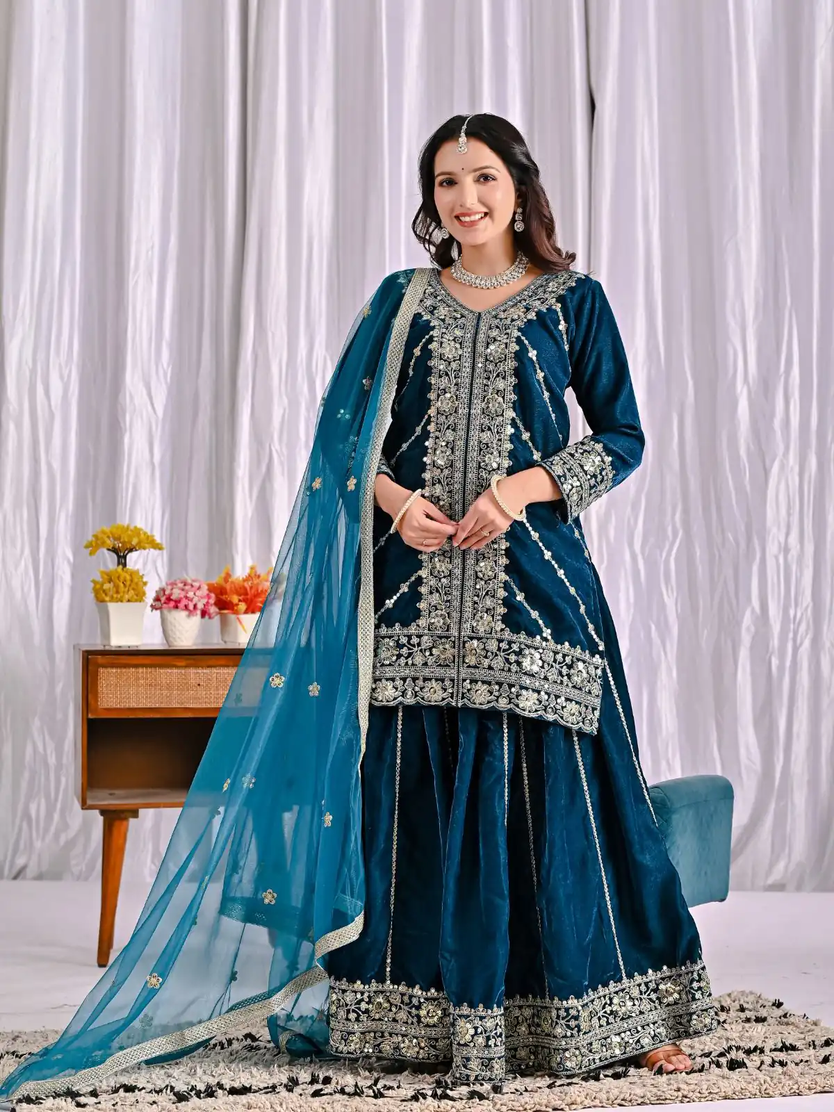 ND 5053 Navy Blue Viscous Velvet Salwar Suit with Embroidery Work. Grab it for ₹2449. Delivery 4-6 Working Days. Shop now. | Jump Suits, Salwar suit, Casual Suits, Creative suits, Designer Suits, Palazzo Suits, Party Wear Suits, Patiala Suits, Straight Suits