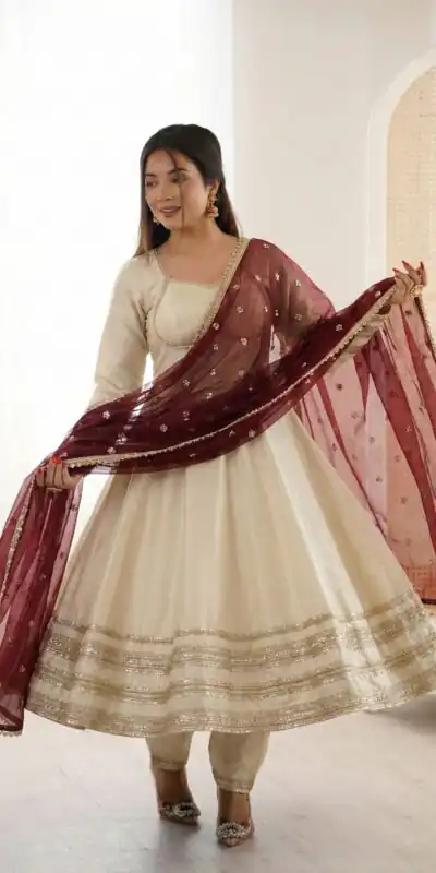 Off White Cosmos Gold Embroidery Work Gown