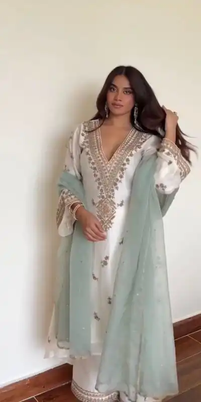 LG 2067 Off White Color Roman Silk Salwar Suit with Embroidery Work. Available at ₹1999 only. Delivery 4-6 Working Days. Shop now. | Jump Suits, Salwar suit, Casual Suits, Creative suits, Designer Suits, Palazzo Suits, Party Wear Suits, Patiala Suits, Straight Suits